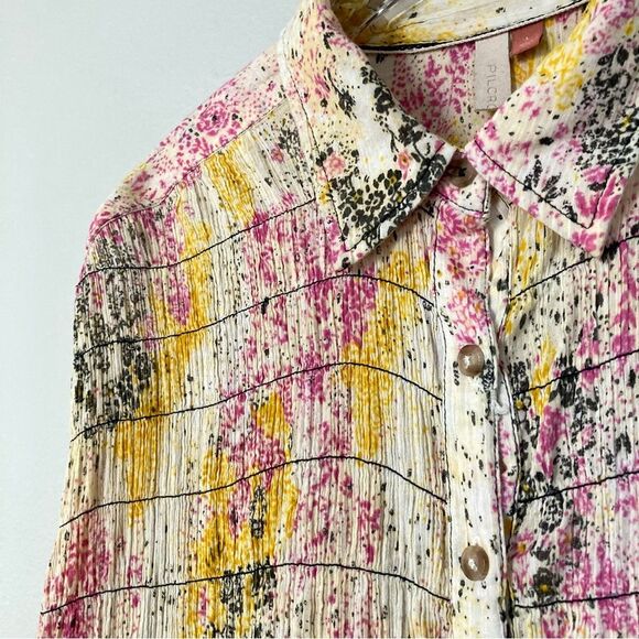 Pilcro Smocked Buttondown Shirt Size Large Oversized Relaxed Speckled Floral - Picture 4 of 13